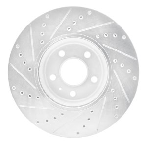 Audi Q5 Brake Rotor (1) - Front Right - R1 Concepts - Drilled & Slotted - Silver - `08-`12